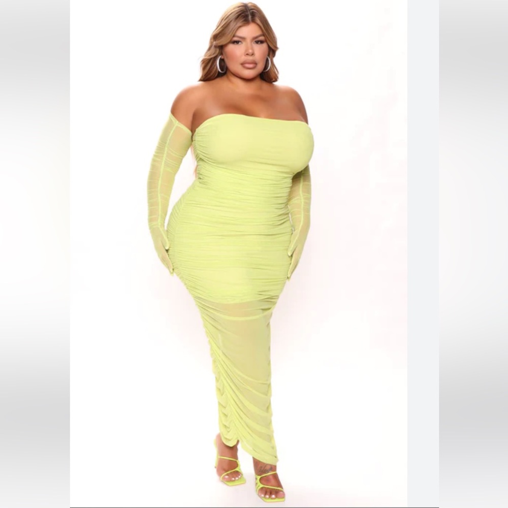 Green Mesh Fashion Nova Dress size 1X, BRAND NEW w/tags. Stretch.
